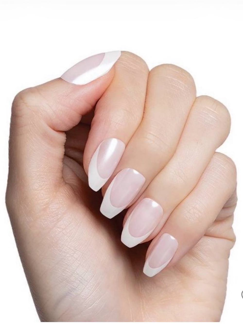 Classic Nude Pink & White French Press-On Nails - Chic Ready-to-Wear Set coffin